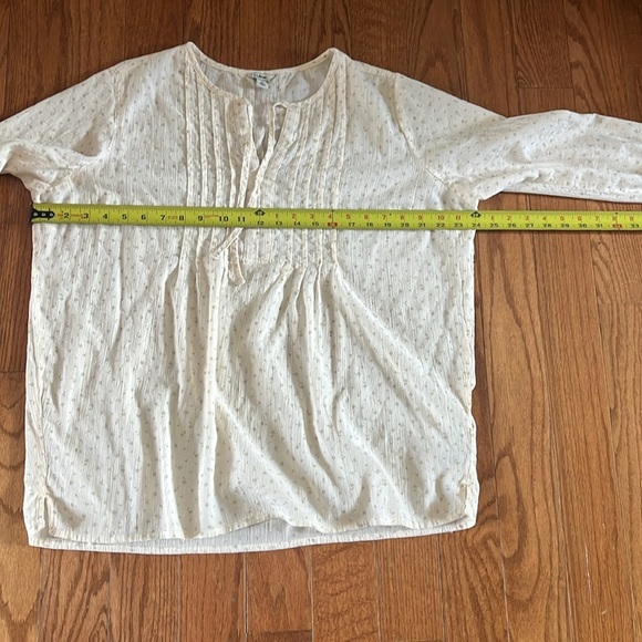 LL Bean Cream Floral Peasant Pleated Bib Tie Collar Blouse Long sleeve Cotton L - Picture 9 of 13